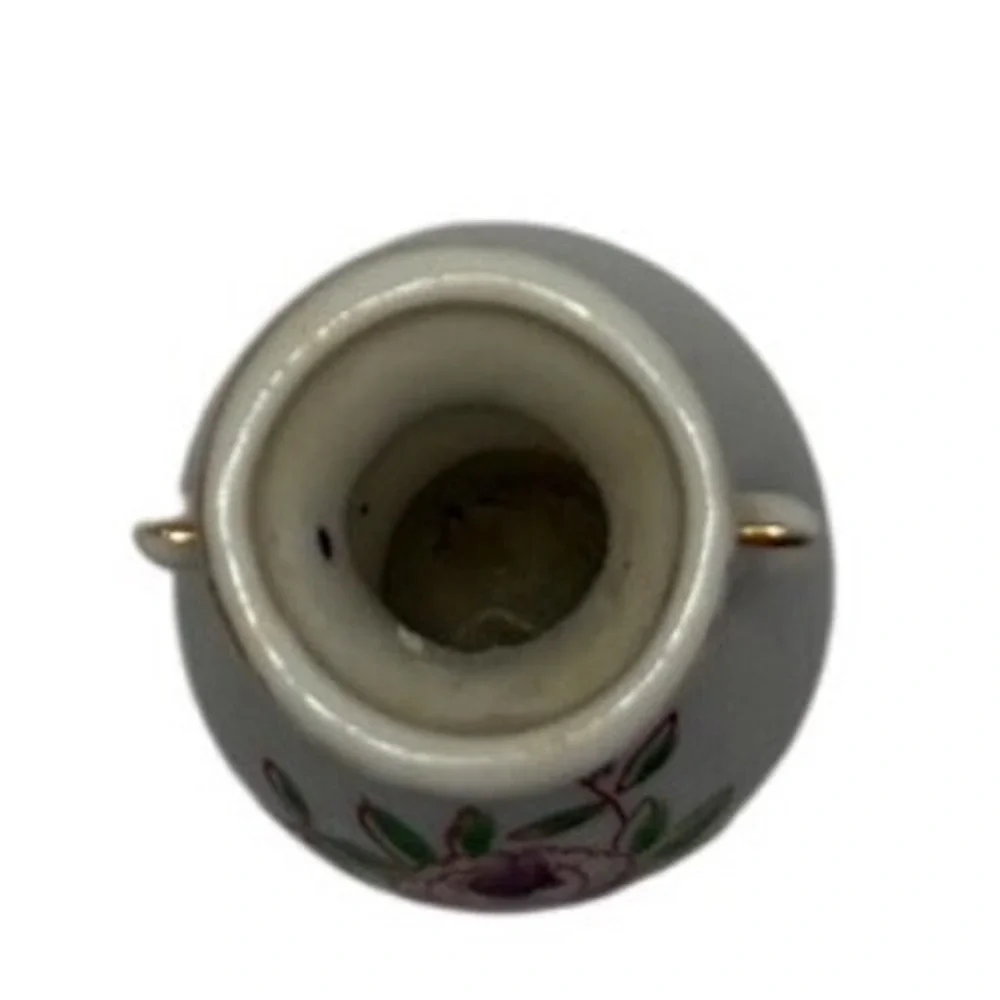 Occupied Japan Miniature Porcelain Bud Vase Rose Floral Double Handle Vintage